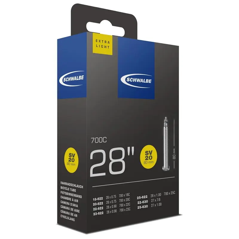 Ověřený SCHWALBE Duše SV20 700x18/28C FV 80mm (18/28-622) 65g Exlight