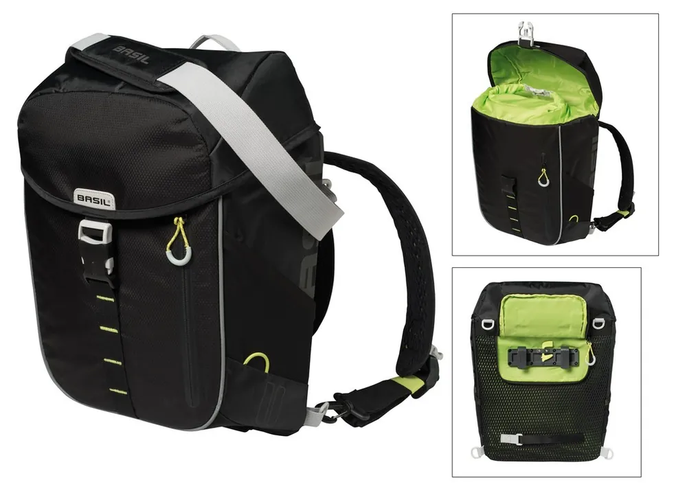Boční brašna na zadní nosič na kolo Basil Miles black lime,nepromokavá, 17 l Akce