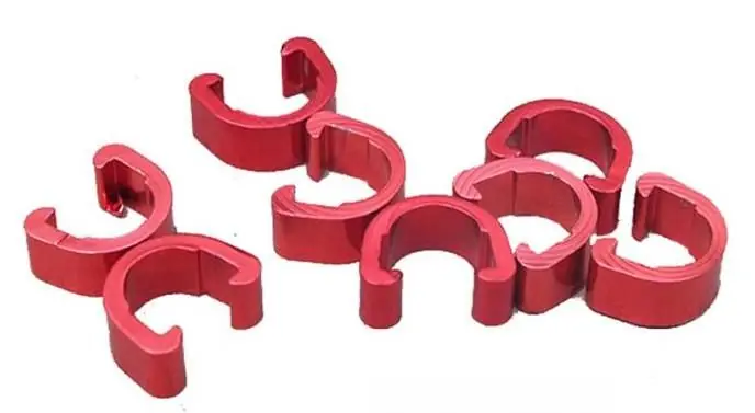 Příchytka hydraulické brzdové hadice a bowdenu podkova AL červená 1ks Speciální Cena