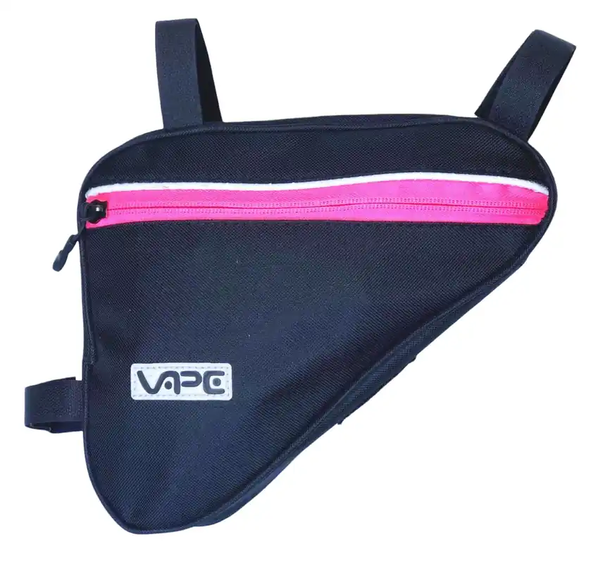 Originální Brašna do rámu Vape trojůhelník 3 kapsy 2x zip 1x síť růžová